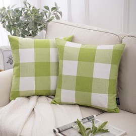 Phantoscope Pack of 2 Buffalo Check Plaid Throw Pillow Covers Farmhouse Plaid Pillow Covers Square Pillow Cases for Christmas Home Decor Green,18 x 18 Inches