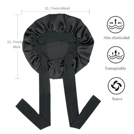 Gorro de Pelo Rizado de Satén,Dormir de Seda Ajustable,Banda Elástica,Gorro de Noche para Cabello Rizado,Ideal para Dormir,Ducha y Belleza,Negro