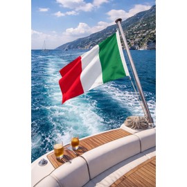 FLAGLY Premium Boat Flag Italy 30 x 20 cm - 115 g/m² Fabric Weight - Printed, Robust with Knit & Loop, Boat Accessories Motor Boat (30 x 20 cm - Italy)