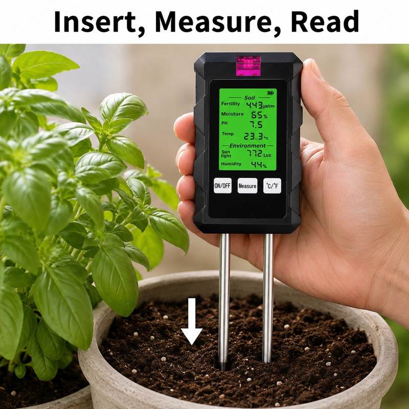 6-in-1 Digital Soil Tester for Garden Care – Multi-Function pH,