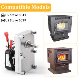 Replacement Agitator & Auger Motor 80456 for US Stove USSC American Harvest 6041 6039 6041i 6037 6033, Breckwell SP6000 Pellet Stoves, 4 RPM Clockwise W/Hole Auger Feed Motor for US Stove