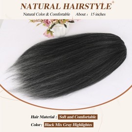 LEOSA Highlighted Ponytail Extension 14inch Yaki Drawstring Ponytails for Black Women Short Kinky Straight Ponytail Black Mixed Gray Hair Pieces Natural 4c Clip on Pony tails Hair Extensions