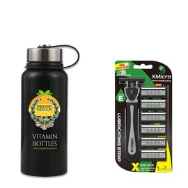 Organic Greek Black Vitamin Bottles & XMicro Razors For Men & Women, 1 Razor
