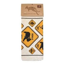 I Love Aus Australian Road Sign Natural Cotton Tea Towel