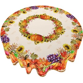 MATIRUG Fall Thanksgiving Tablecloth 60" Round Inches Rectangular, Pumpkin Harvest Water Resistant Non Slip Table Cloths, Vintage Fabric Table Cover for Autumn Dinner Banquet Party