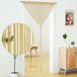 YaoYue- Beaded Curtain Door String Curtains for Doorways Tassels Beads Hanging Fringe Hippie Room Divider Window Hallway Entrance Wall Closet Bedroom Privacy Decor (Champagne, 39 —79 in)