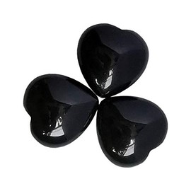 "N/A" Angelgogo 3 Pcs Natural Black Obsidian Pocket Palm Thumb Healing Crystal Heart Love Worry Stones,1 inches Reiki Balancing Crystal and Healing Stones