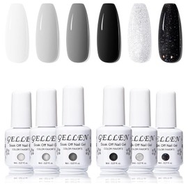 Gellen 6 Colors 8ml Gel Nail Set Black & White Salon Grade UV LED Soak Off for Self Nails
