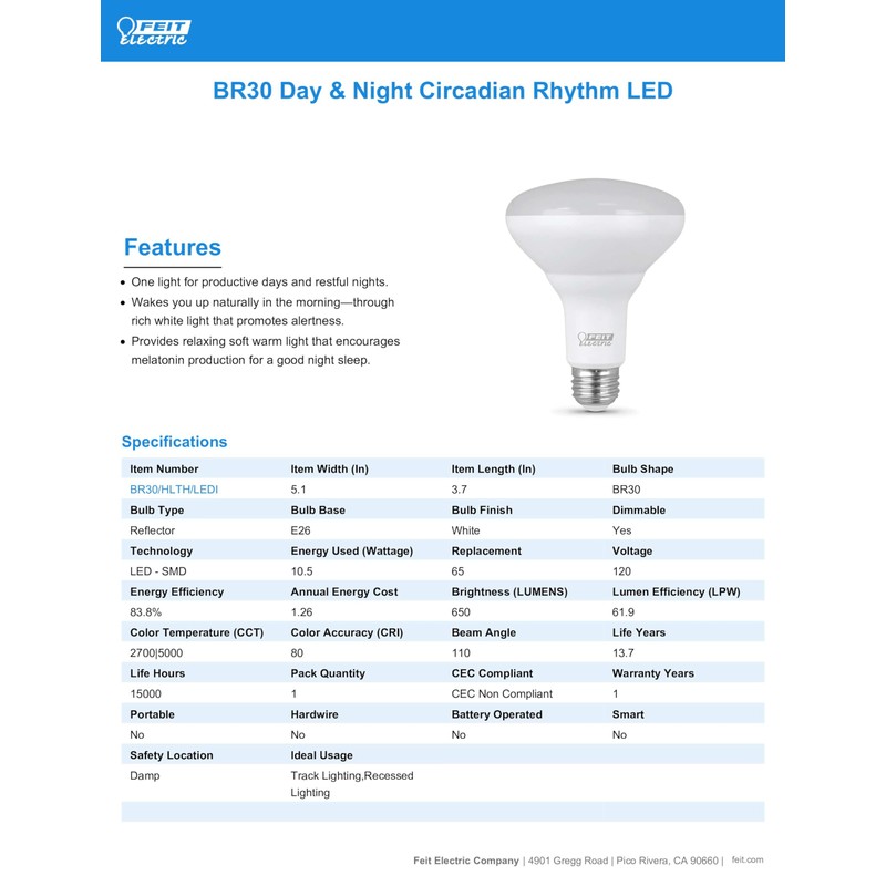 Feit Electric BR30 with E26 Medium Base LED Light Bulb