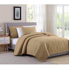 BOURINA Quilt Coverlet Set Embroidery Bedspread 3-Piece Quilt Set Microfiber Lightweight, King 104" x 92" Gold