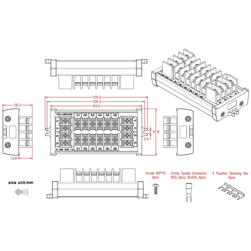Barrier Terminal Block Power Distribution Module (2x6 Position, Screw Mount)