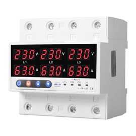 DEWIN Voltage Protection, 3 Phase Voltmeter Ammeter DIN Rails Over Under Voltage Current Limiting Relay Protection 63A AC 230V