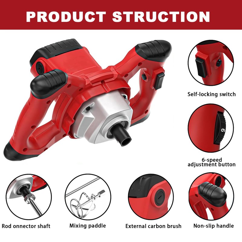 Cement Mixer, Handheld Electric Concrete Mixer, Portable Mortar Mixer with