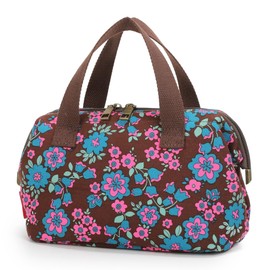 Smrcom Makeup Bag Cosmetic Bag For Women Girl Travel Makeup Bag Toilet Bag Zipper Organizer Bag Waterproof, Cotton coffee pink flower