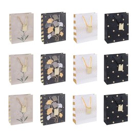 DONAU HOME Geschenktüte/Laminiert/ 25x30x10cm/ Ganzjährig/Verschiedene Muster/Bruchsicher/Elegant/Mit Henkel/Geschenk/Mitbringsel/Feier/ 12 Stück im Pack/Farbmix