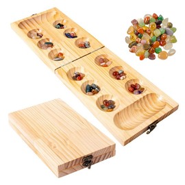 Mancala Board Game for Kids & Adult Wooden Board with Colorful Stones 2-Player Strategy & Educational Toy Party Toys | Parent-Child Time