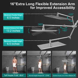All Metal 10 Inch Rain Shower Head with Handheld Spray Combo, High Pressure Waterfall Rainfall Square Shower Heads with 16" Adjustable Extension Arm, Dual Showerhead with 3-Way Diverter, Chrome