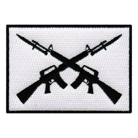 Crossed Military Rifles Iron-On Patch Embroidered Applique Bayonets Emblem 2nd Amendment Flag