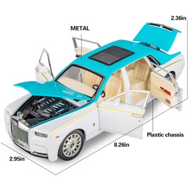 TGRCM-CZ 1:24 Rolls-Royce Phantom Model Car, Zinc Alloy Pull Back Toy Diecast Toy Cars with Sound and Light for Kids Boy Girl Gift(Blue)
