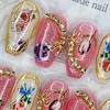 Flower illustration handmade nail tips, pedi tips - Stiletto M