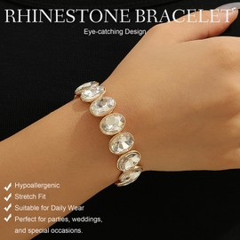 KELMALL Trendy Crystal Exquisite Small Square Stretch Bracelet for Women, Party Proms Vibant Bling Rhinestone Elastic Bangle