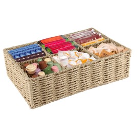 Tea Bag Organizer,Sugar Packet Holder,Tea Bag Holder,Handwoven Wicker Storage Basket with 6 Compartments,Coffee Station Organizer for Countertop,Kitchen Cabinets,Pantry,Hold Coffee Pods,Drink Packet