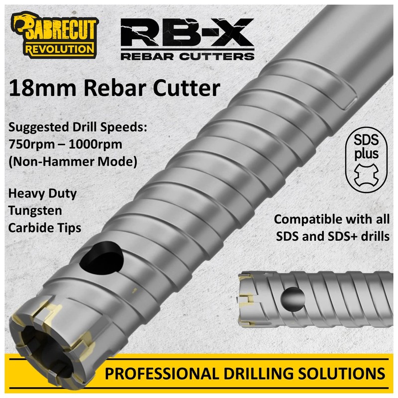 SabreCut Professional 18mm x 300mm Rebar Cutter Fixed SDS Carbide