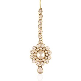 I Jewels Traditional Gold Plated Maang Tikka for Women T006W (White)