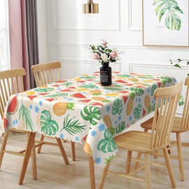 TTQYFNM 52x70inches Summer Fruit Table Cloth Pineapple Watermelon Tropical Palm Leaves Colorful Tablecloth Spill Proof and Reusable Table Cover for Dining Room Kitchen Picnic Outdoor Party Supplies