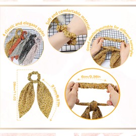 Tyqour Pack of 5 Chiffon Hair Bobbles with Bow Bowknot Hair Scrunchies with Bow Vintage Floral Scarf Hair Bobbles Hair Accessory Satin Silk Hair Band Ponytail Hair Accessories for Women Girls