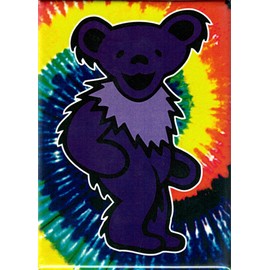 Grateful Dead - Purple Jerry Bear on Tie Dye Background - Refrigerator Magnet