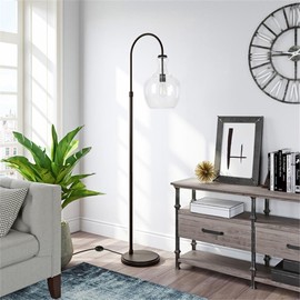 Henn&Hart Metal Arc Black and Bronze Floor Lamp with Clear Glass Shade