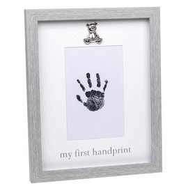 Soft Grey Framed My First Handprint Baby Photo Frame with Silver Teddy Bear