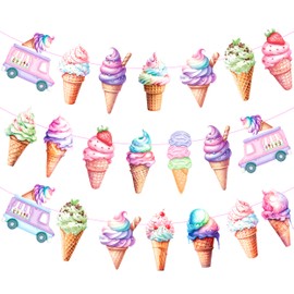 3Pcs Ice Cream Party Banners Ice Cream Birthday Party Decorations Summer Ice Cream Party Cutout Banner Ice Cream Truck Decorations for Ice Cream Cone Baby Shower Supplies