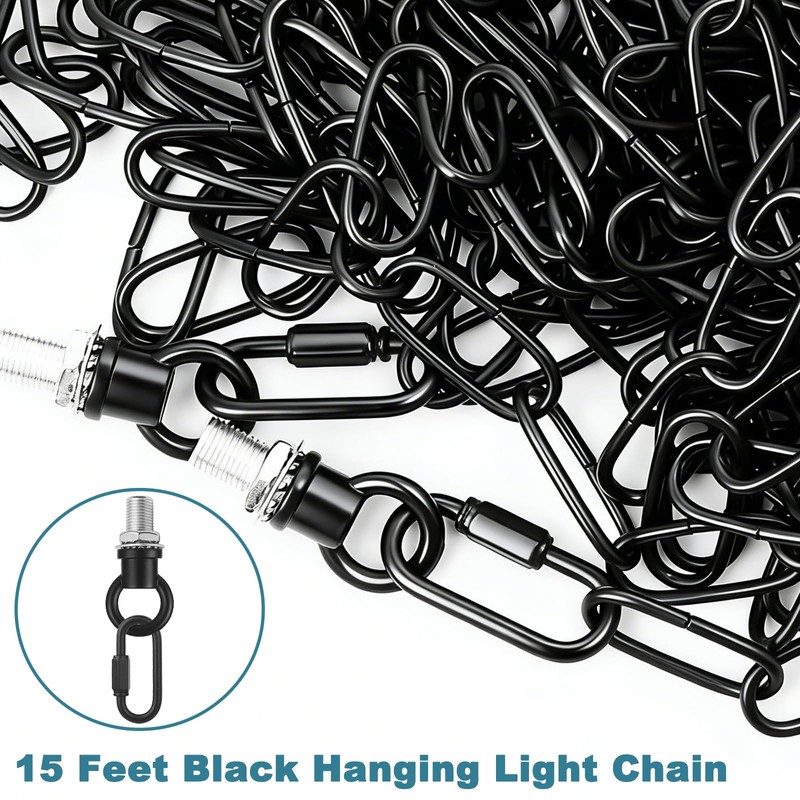 garini 12 Feet Industrial Black Light Fixture Chain, Adjustable Metal