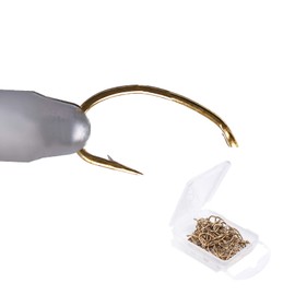 MAXIMUMCATCH Maxcatch 100pcs Fishing Hooks High Carbon Steel Fly Tying Fishing Hooks Dry&Wet&Nymph&Shrimp Caddis Pupa Streamer Hooks with Plastic Box (MC-7051 Shrimp&Caddis pupa(Barbed), #10)