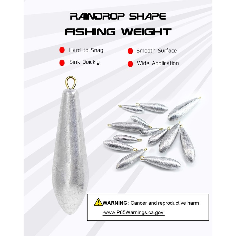 Atibin Drop Shot Fishing Weight Sinker Teardrop Saltwater Fishing Weights