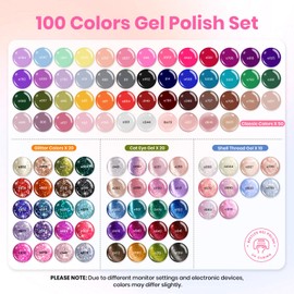 Beetles 100 Colors Gel Nail Polish Set, 119 PCS Nail Polish Kit All Season Cat Eye Pink Blue Jelly Glitter Pearl Gel Polish & 5Pcs Base Top Coat Soak off UV Manicure Nail Art Home Gifts for Women