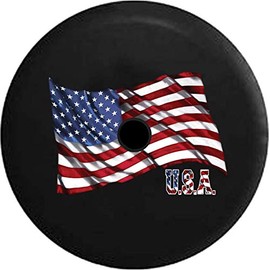 JL Spare Tire Cover Waving United States American Flag USA Spare Tire Cover with Backup Camera Hole BUC (Fits: JL Accessories 2018+) Size 32 Inch