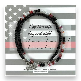 Keep Him Safe Day And Night Morse Code Beaded Wrap Bracelet for Firefigher Mother, Unique Gift for Mom Wife Girlfriend Grandma Sister Best Friend Prayer Stay Safe Fireman Chief