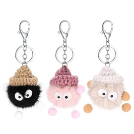 Car Key Fob, Pack of 3 Key Fob with Cute Soft Plush Key Ring, Plush Toy Key Ring for Women Girls, Car Backpack Bag Pendant Key Pendant Decoration, White