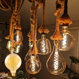 Leools Vintage LED Spiral Filament Bulb G125 Dimmable Flick-Free 6W CRI95 LED Edison Globe Light Bulb E26 Base,Amber Glass,Warm White,2200K, 500LM(60W Equivalent), Pack of 1