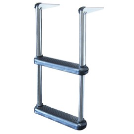 JIF Marine Telescoping Transom Drop Ladder – 2-Step Stainless Steel Boat Ladder with UV-Resistant Plastic Steps – 304 Stainless Steel Construction – 300 lb Capacity