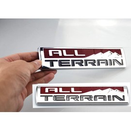Pair Set Big Size 8Inch All TERRAIN Fender Emblem Badge 3D Nameplate Sticker Decal Replacement For GMC Sierra 2500HD 3500 HD (Chrome Red)