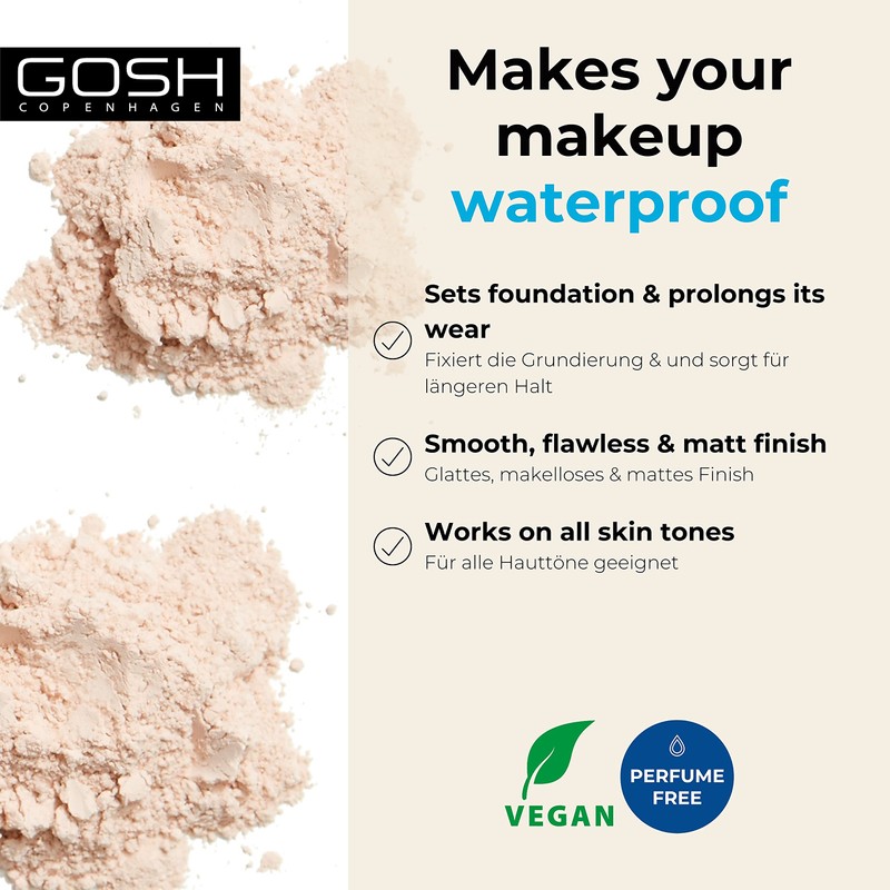 GOSH Waterproof setting powder, loose finishing powder for all skin