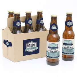 Big Dot of Happiness Daddy's First Milestones - Decorations for Men - 6 Beer Bottle Label Stickers and 1 Carrier