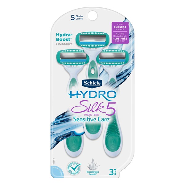 Schick Hydro Silk Razor Disposable Razors for Women with Moisturizing Serum, 3 Count