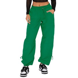 DISCIPBUSH Cargo Pants Women Baggy - Parachute Pants for Women, Rave Y2K Festival Outfits Clover Green M