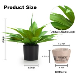 Velener Fake Agave with Burlap Bag, Artificial Plant Outdoor Agave - Fake Agave Plants for Indoor and Outdoor Decor(16 Inch)