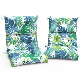 TWLEAR Outdoor High Back Patio Chair Cushions, Tufted Rocking Chair Cushions, Adirondack Cushions for Garden Porch Home Office Chair Use, 44” x 22” x 4”, 2 Pack, Islamorada Blue Green